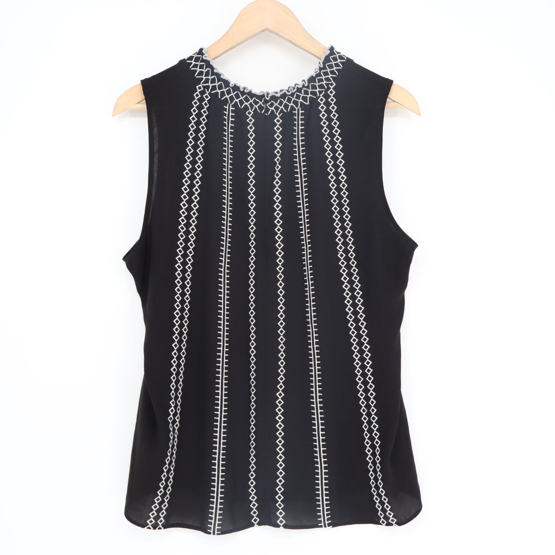 White House Black Market Blouse Womens 12 Black White Embroidered Sleeveless