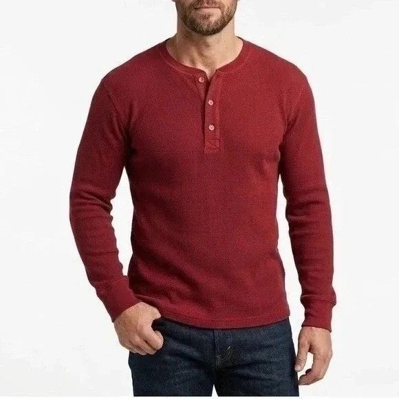 American Giant T-Shirt Mens XL Zinfandel Cotton Stretch Henley Neck Waffle Knit