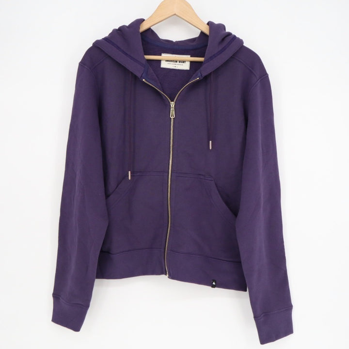 American Giant Hoodie Women Medium Purple Logo Fleece Lined Cotton Warm Full Zip