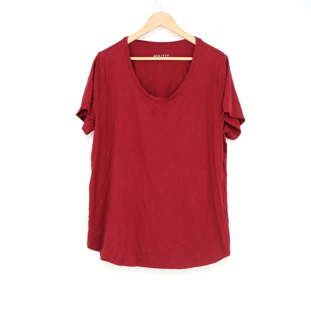 Ava & Viv Womens 1X Burgundy Red Scoop Neck Short Sleeve T-Shirt Cotton Modal