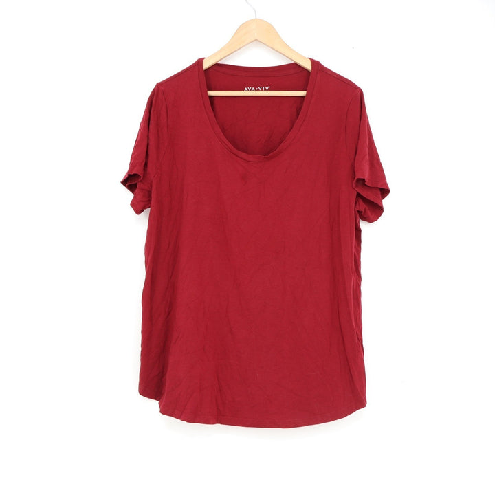 Ava & Viv Womens 1X Burgundy Red Scoop Neck Short Sleeve T-Shirt Cotton Modal