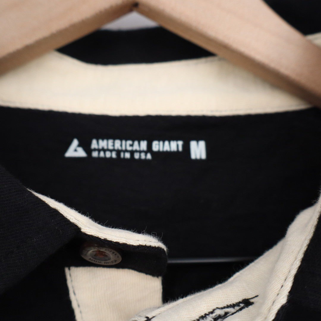 American Giant Long Sleeve Polo Shirt Black Cotton Rugby Style Mens Size M