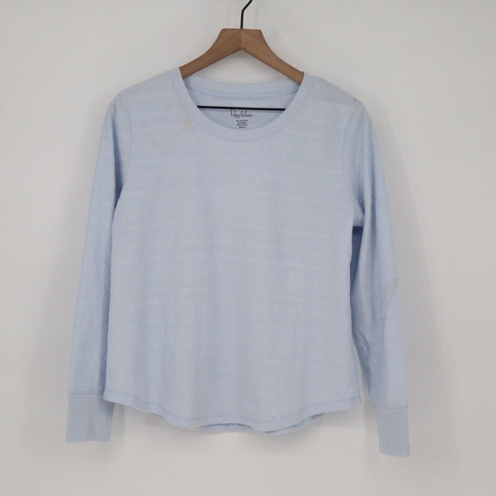 Roudelain Pajama Top Women Small Blue Striped Stretch Ribbed Crew Neck Sleepwear