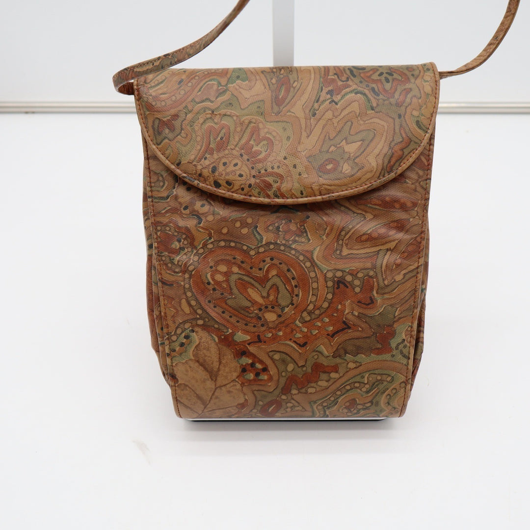 Stuart Weitzman Brown Paisley Leather Crossbody Bag Made in Spain Vintage Floral