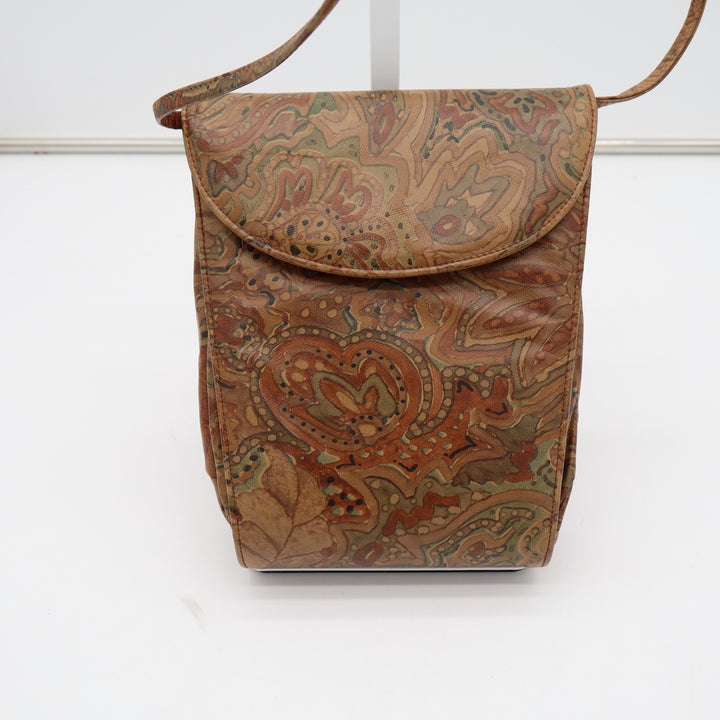 Stuart Weitzman Brown Paisley Leather Crossbody Bag Made in Spain Vintage Floral