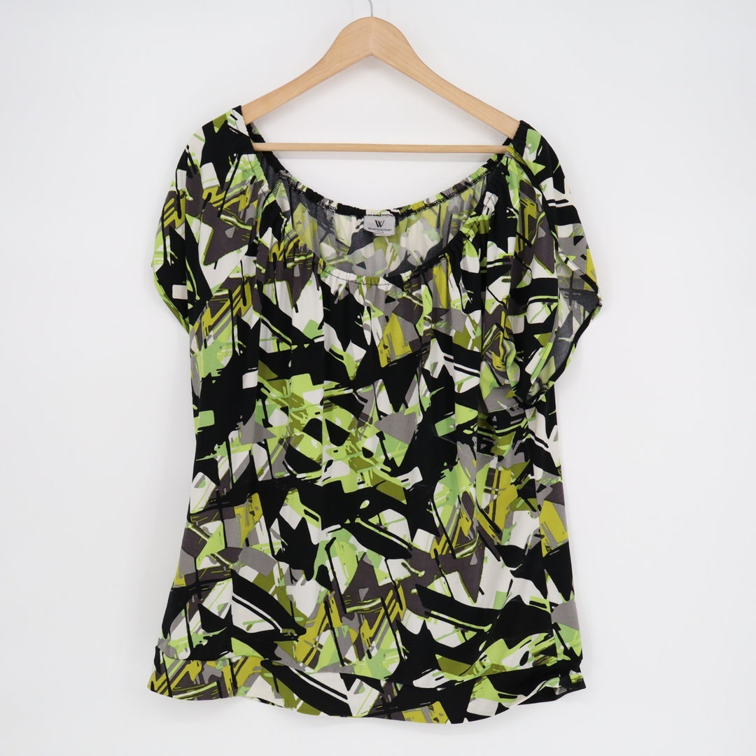 Worthington Tunic Top Womens XL Multi Geometric Stretch Off-The-Shoulder Blouse