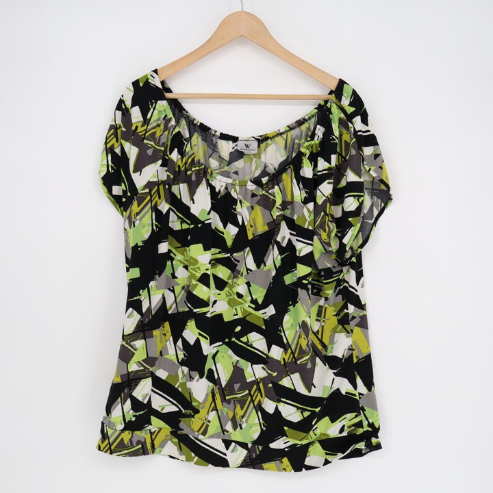 Worthington Tunic Top Womens XL Multi Geometric Stretch Off-The-Shoulder Blouse