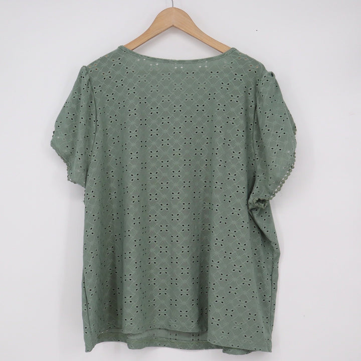 Shein Curve 4XL Sage Green Eyelet Flutter Sleeve Scoop Neck Blouse
