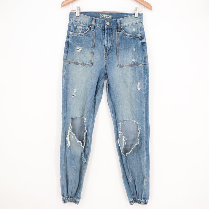 Rewash Womens High Rise Distressed Denim Joggers Blue Size 26 Ripped Utility