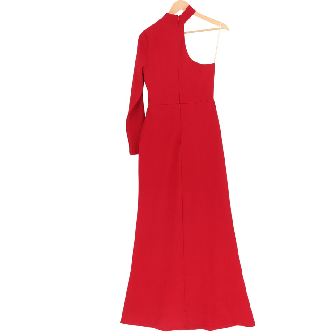 Lulus One to Cherish One Shoulder Maxi Dress Women Medium Red Side Slit Back Zip
