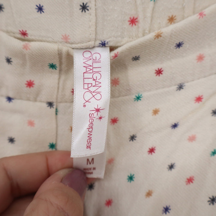 Gilligan & O'Malley Womens Medium Cotton Pajama Set Cream Starburst Print PJ 2pc