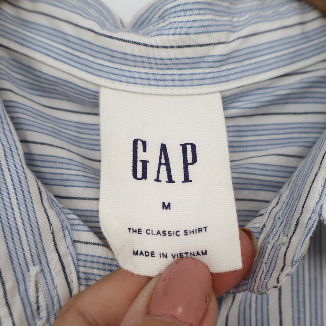 GAP The Classic Shirt Womens Medium Blue White Striped Cotton Button Down