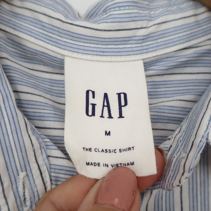 GAP The Classic Shirt Womens Medium Blue White Striped Cotton Button Down