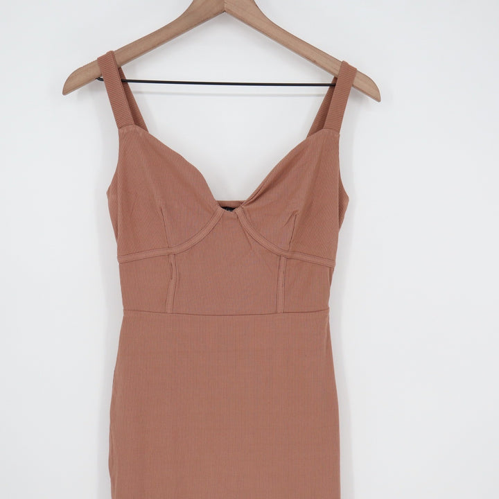 Naked Wardrobe Ribbed Corset Midi Dress Terracotta Mauve Womens L