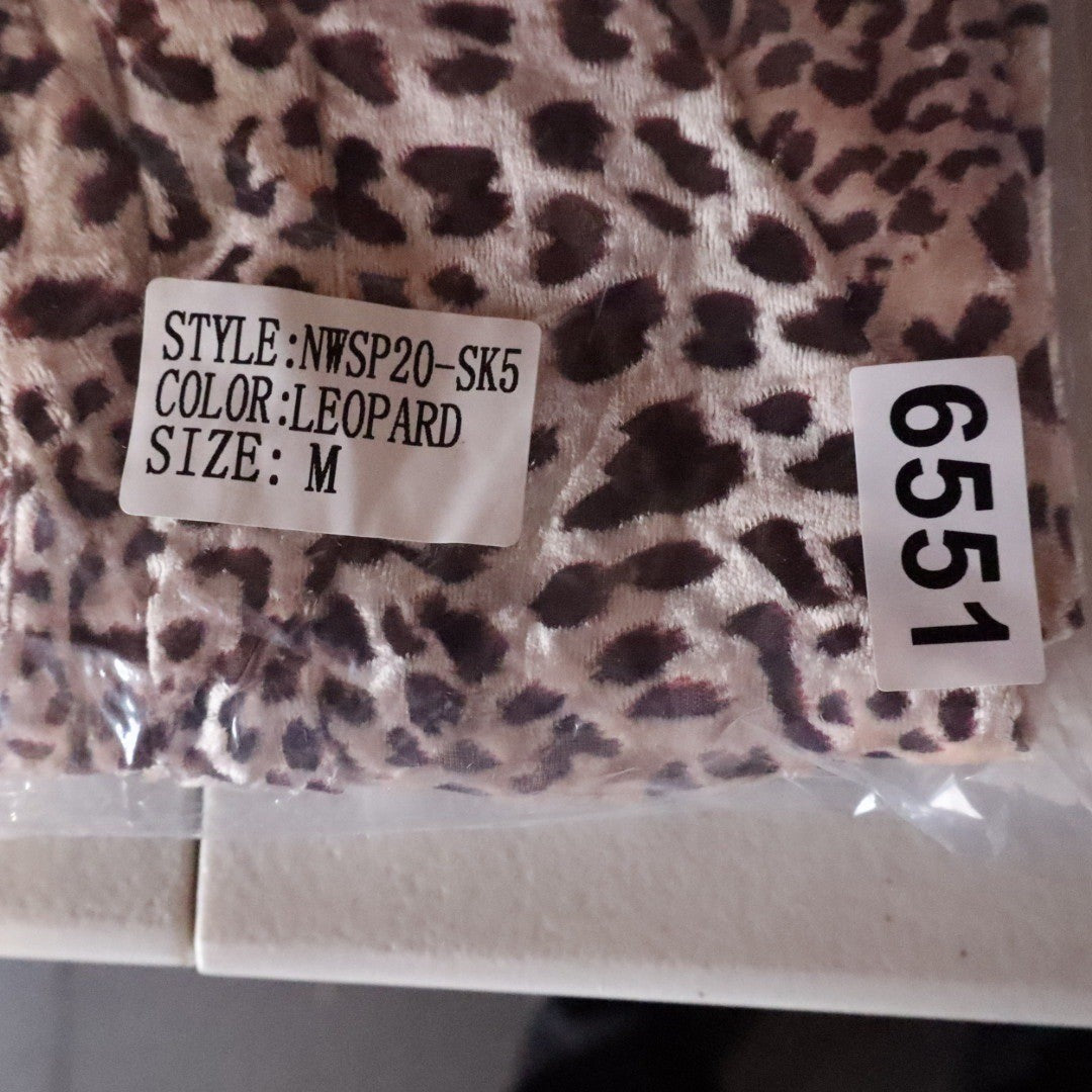 Naked Wardrobe Leopard Print Draped Mini Skirt Brown Tan Velvet Med