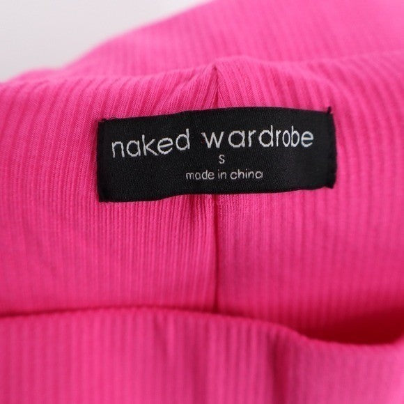 Naked Wardrobe Hot Pink Ribbed Knit Split Hem High Rise Pants Womens S