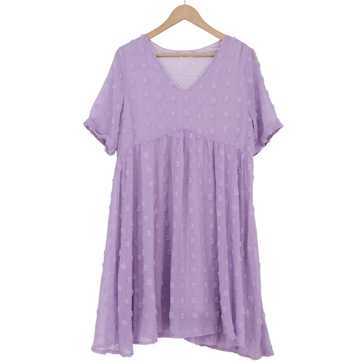 OURS Lavender Purple Swiss Dot Babydoll Mini Dress V-Neck Short Sleeve Medium
