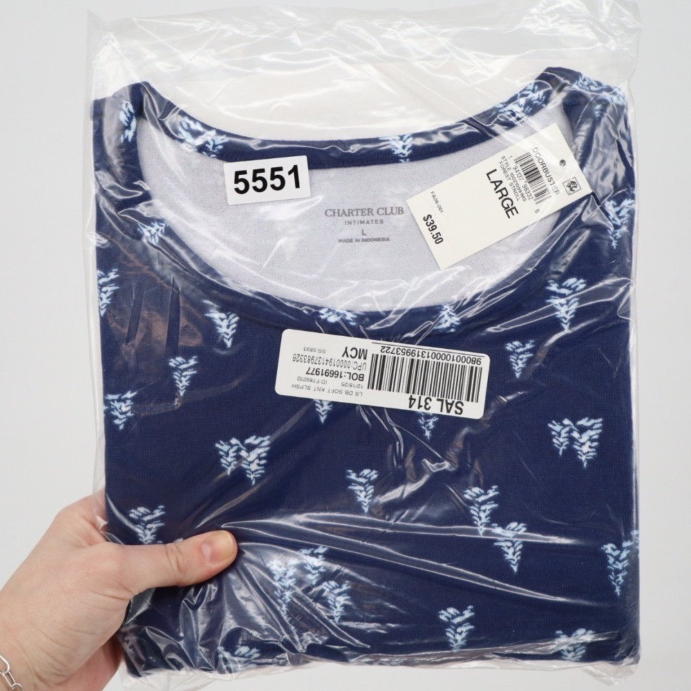 Charter Club Intimates Navy Forest Spruce Tree Sleep Shirt Long Sleeve Large NEW