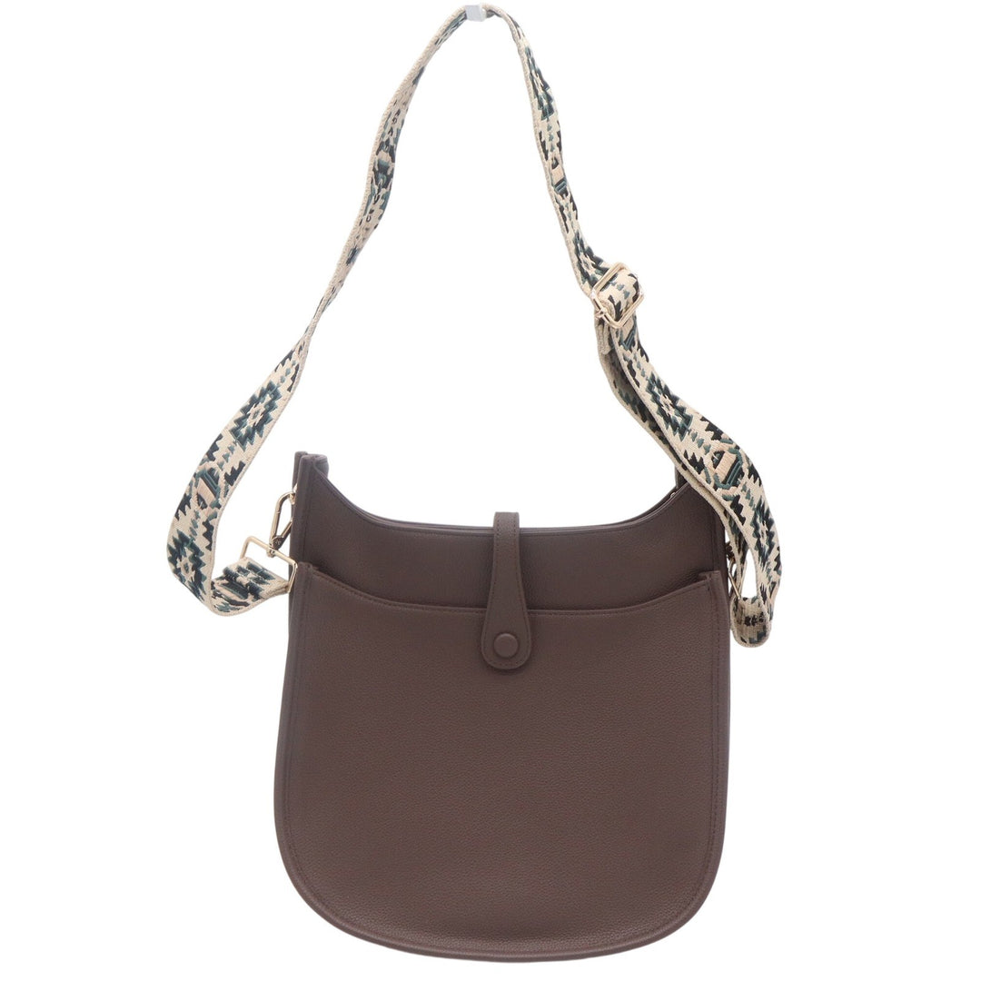 Ahdorned Brown Vegan Leather Messenger Bag with Southwestern Guitar Strap