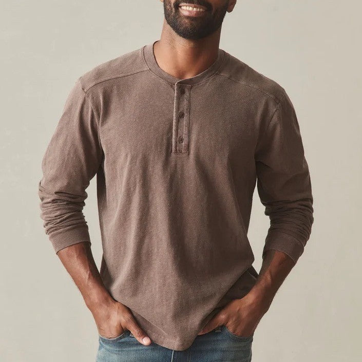 American Giant Broken-In Premium Slub T-Shirt Mens 2XL Brown Cotton Henley Neck