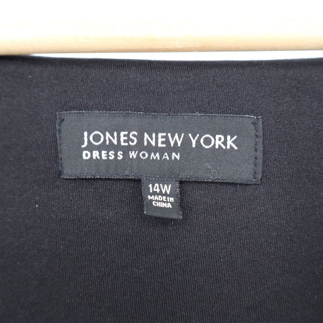 Jones New York Dress Woman Black Pleated Surplice Midi Dress 14W 3/4 Sleeve