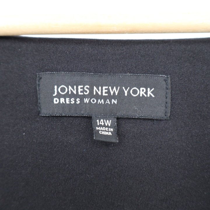 Jones New York Dress Woman Black Pleated Surplice Midi Dress 14W 3/4 Sleeve