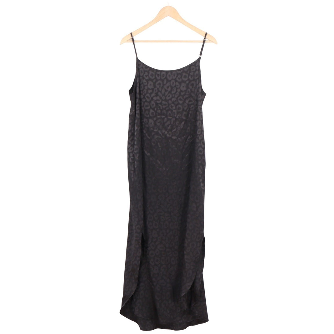 Jodifl Black Leopard Jacquard Satin Midi Slip Dress B8175 Small Adjustable Strap