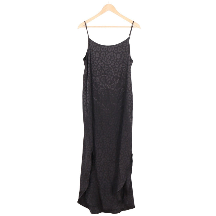 Jodifl Black Leopard Jacquard Satin Midi Slip Dress B8175 Small Adjustable Strap
