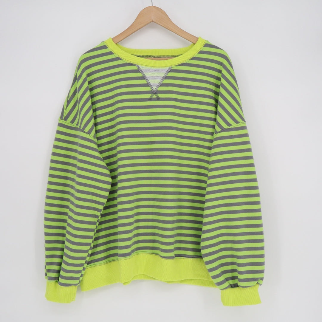 Sweatshirt Womens 2XL Green Gray Striped Crew Neck Drop Shoulder Long Sleeve