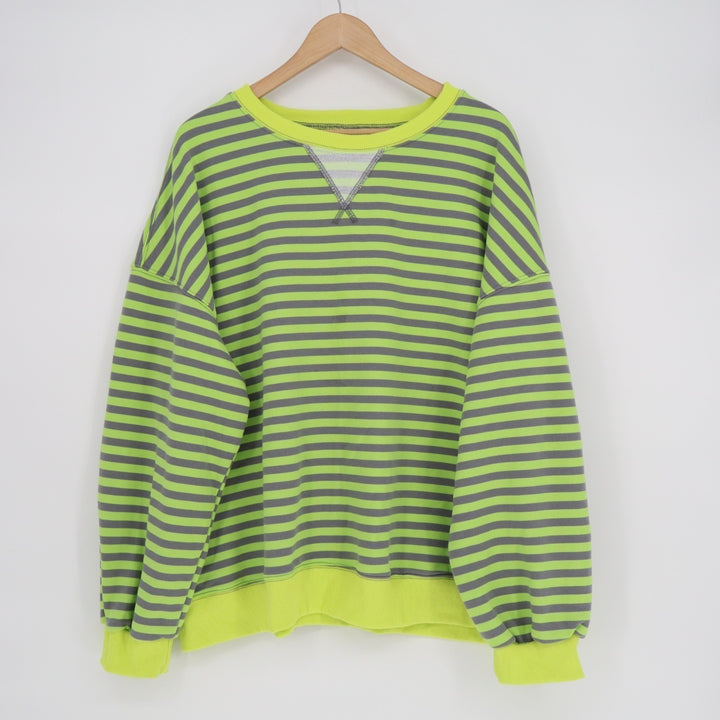 Sweatshirt Womens 2XL Green Gray Striped Crew Neck Drop Shoulder Long Sleeve