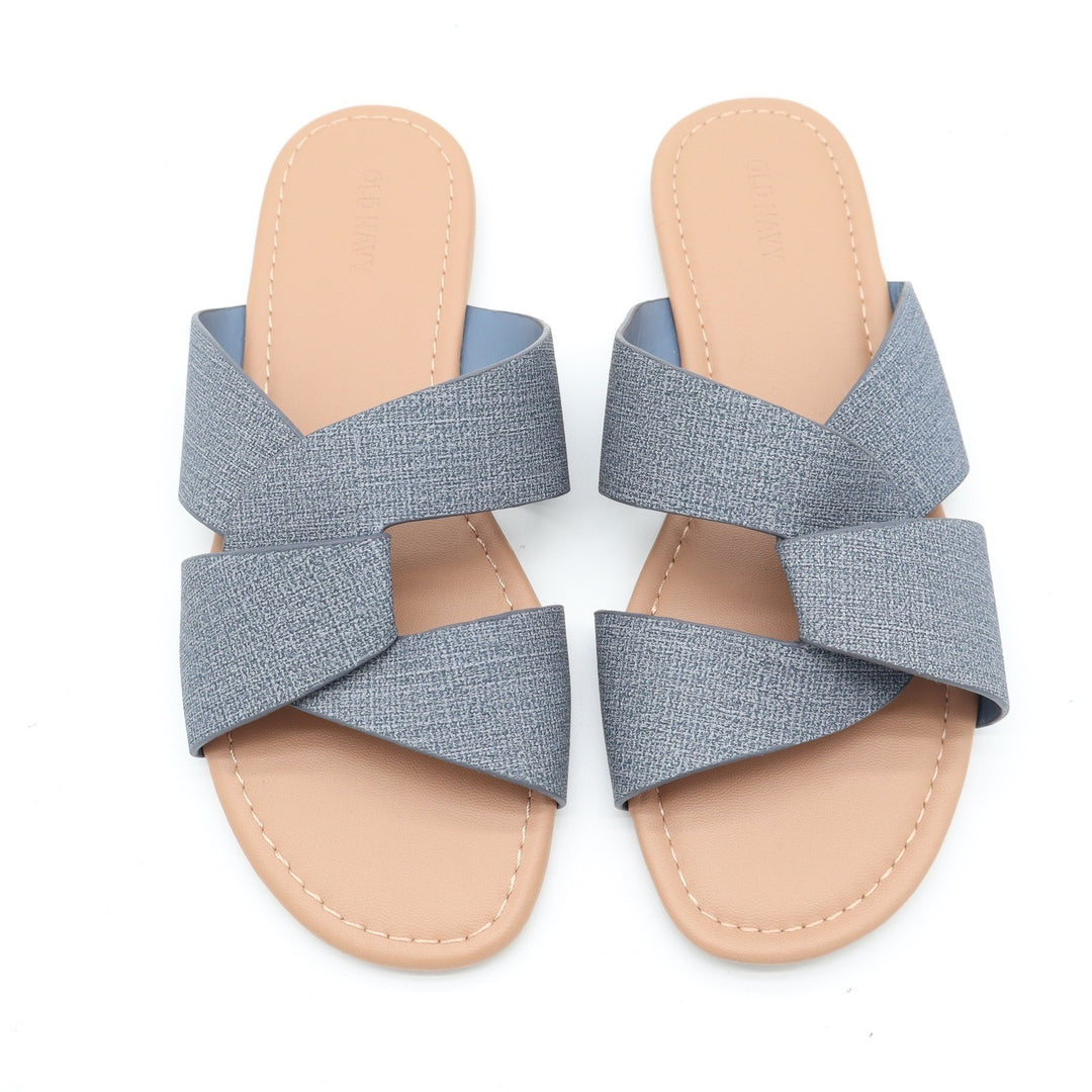 Old Navy HTTP Flat Link Chambray Blue Crisscross Slide Sandals Mens 8.5