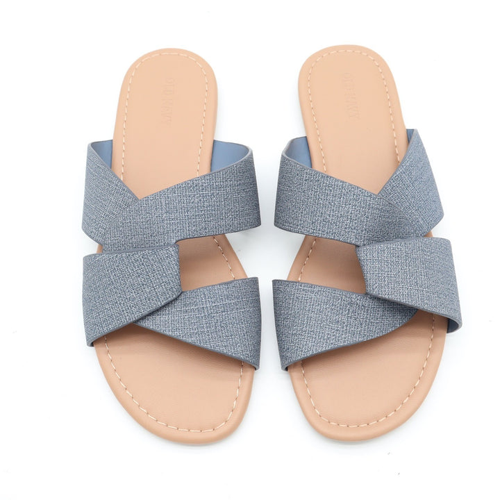 Old Navy HTTP Flat Link Chambray Blue Crisscross Slide Sandals Mens 8.5