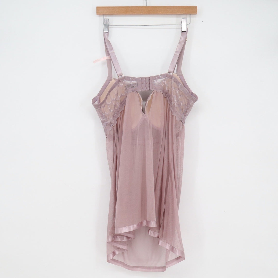 Daisy Fuentes Mauve Lace Push Up Babydoll Chemise Sheer Mesh Lingerie 1X