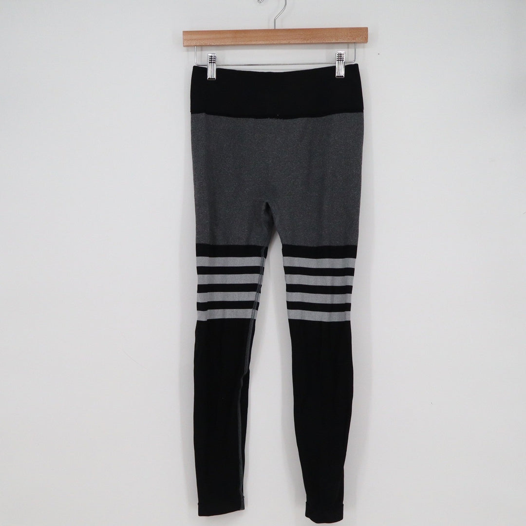 A AGROSTE Womens High Waist Seamless Leggings Black Grey Striped Activewear