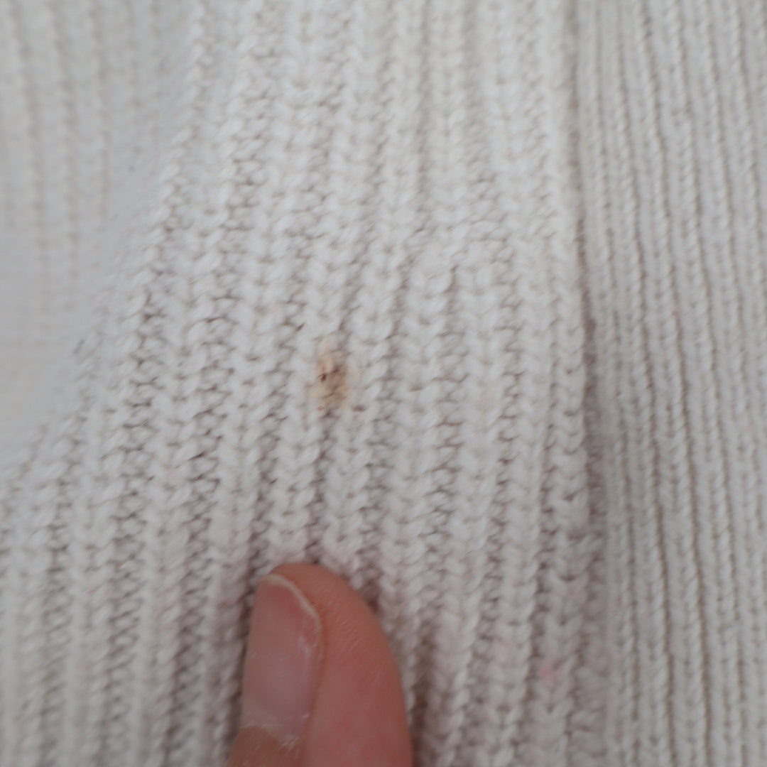 LOFT Womens Ribbed Open Front Cardigan Sweater Cream Ivory Cotton Wool Blend M