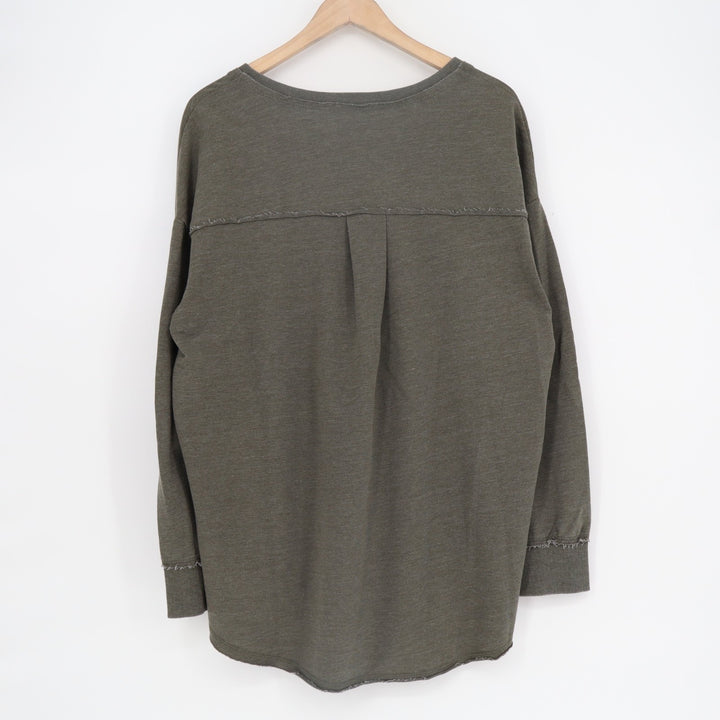 Z Supply Tunic Sweater Womens Medium Dark Green Cotton Raw High Low Hem V-Neck