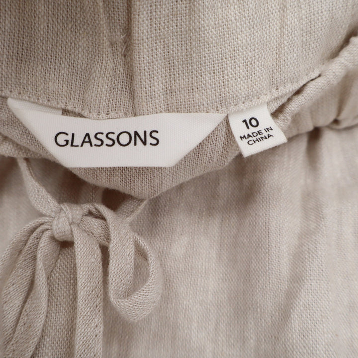 Glassons Linen Blend Mini Skirt Oatmeal Beige Elastic Drawstring Size 10