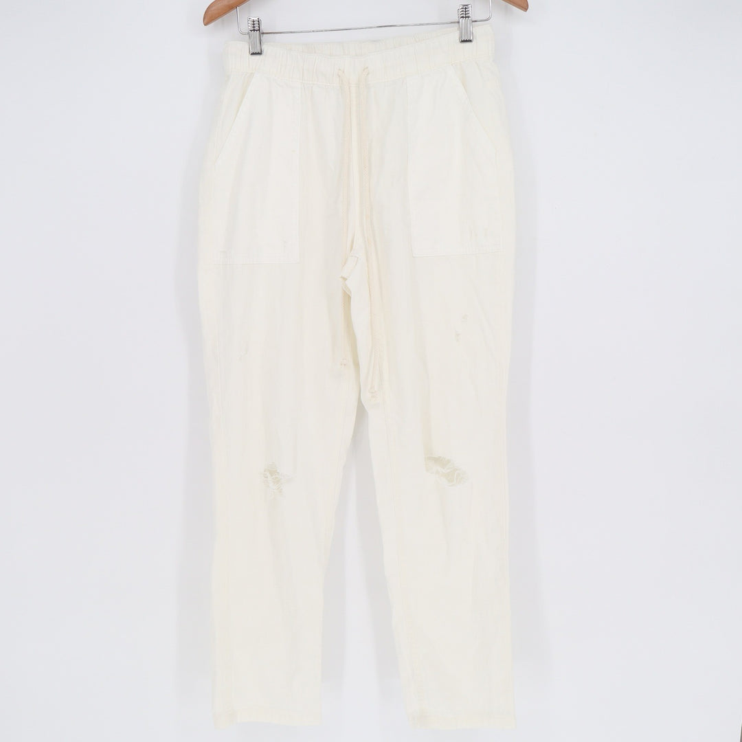 Aerie Cream Distressed Cotton Pull On Jogger Pants Small Off White