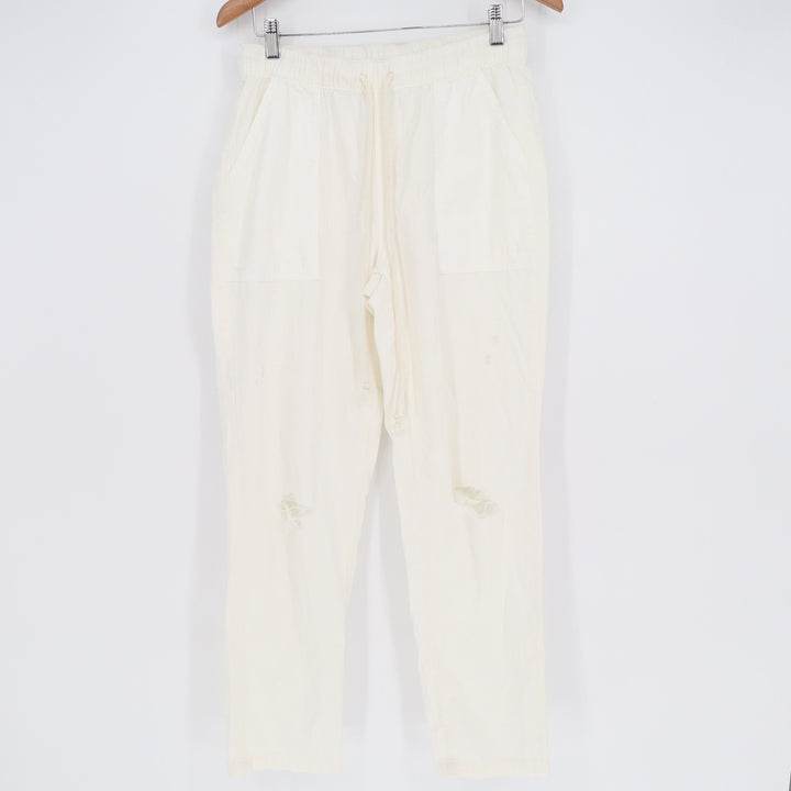 Aerie Cream Distressed Cotton Pull On Jogger Pants Small Off White