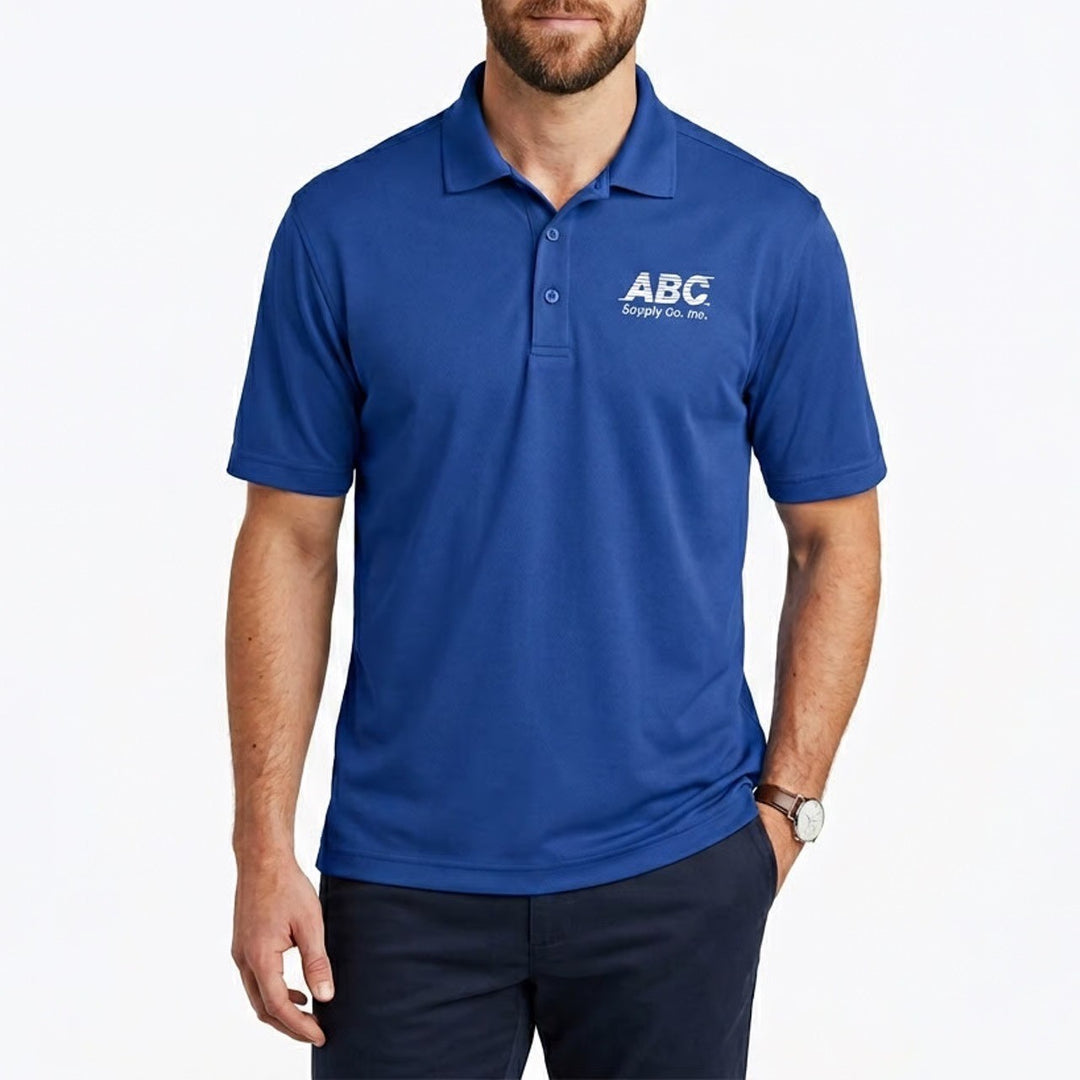 Polo Mens Blue Stretch ABC Supply Co. Short Sleeve Golf Tennis Performance