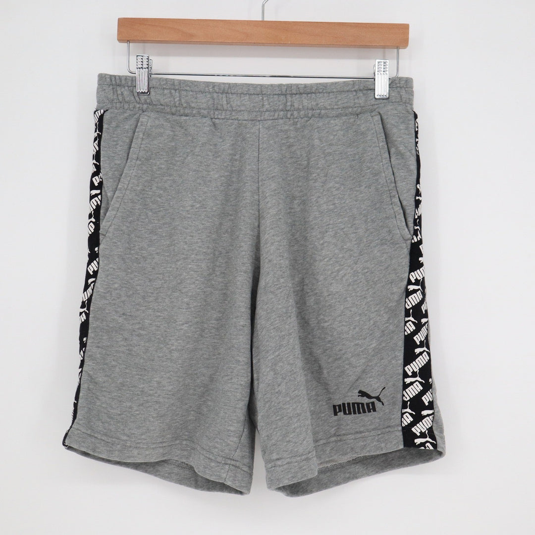Puma Mens Gray Fleece Athletic Shorts Logo Side Stripe Size Medium