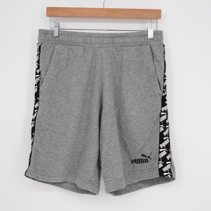 Puma Mens Gray Fleece Athletic Shorts Logo Side Stripe Size Medium