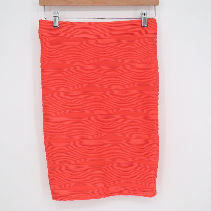 TEMT Coral Orange Wavy Textured Bodycon Mini Skirt Womens Size S Stretch Pencil