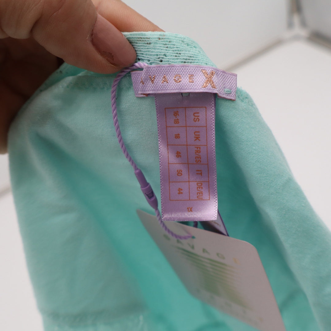 Savage X Fenty Mint Green Lace Trim Cotton Bikini Panties 1X Plus Size Rihanna