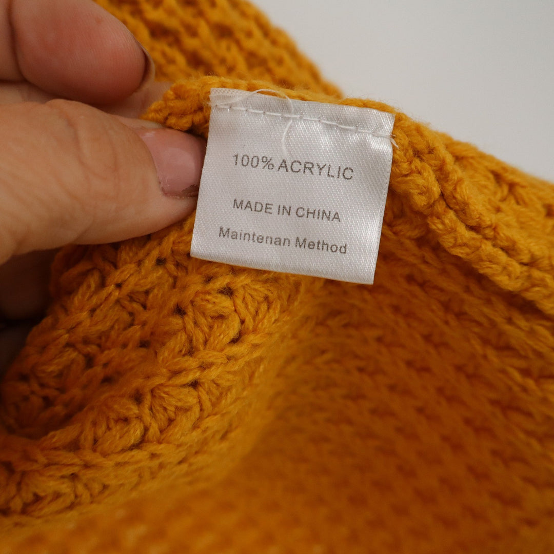 Fashion Womens XL Mustard Yellow Waffle Knit Open Front Cardigan Sweater Pockets