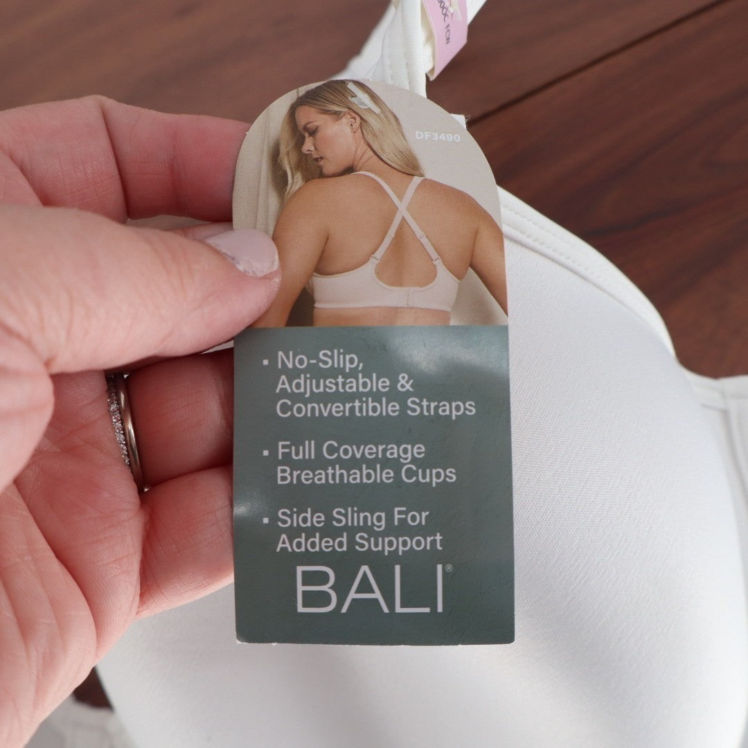 Bali T-Shirt Bra Womens 36D White Stretch Adjustable Strap Full Coverage Padded