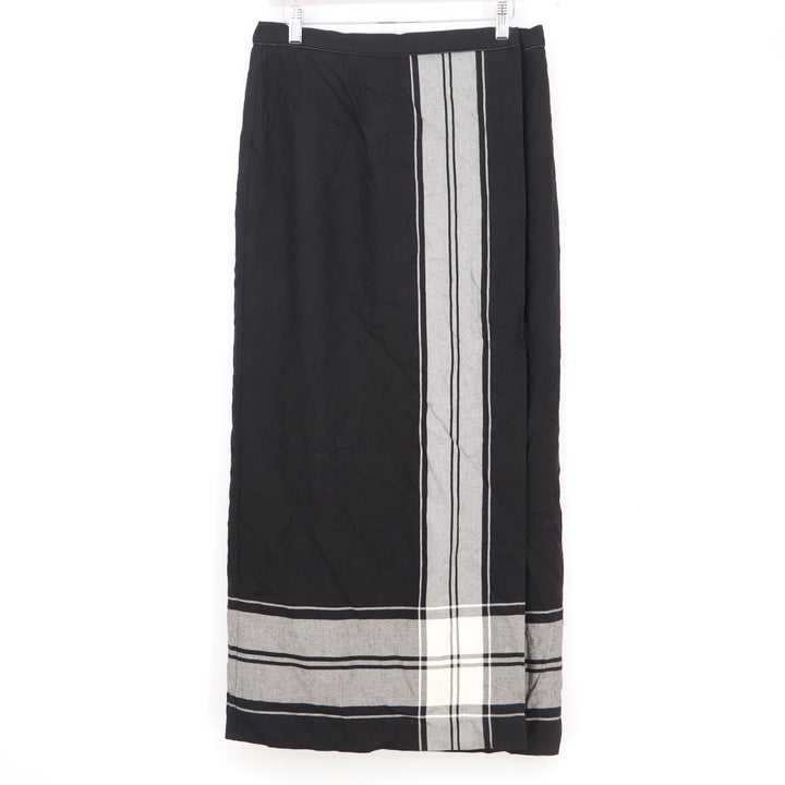Liz Claiborne Lizsport Black Striped Viscose Wool Maxi Skirt Size 12 Career 90s
