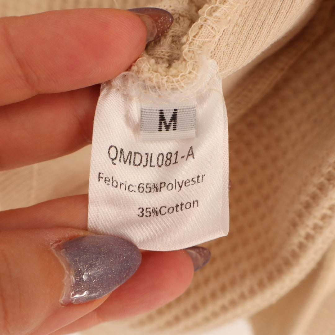 Womens Shacket Jacket Medium Beige Waffle Knit Cotton Long Sleeve Button Front