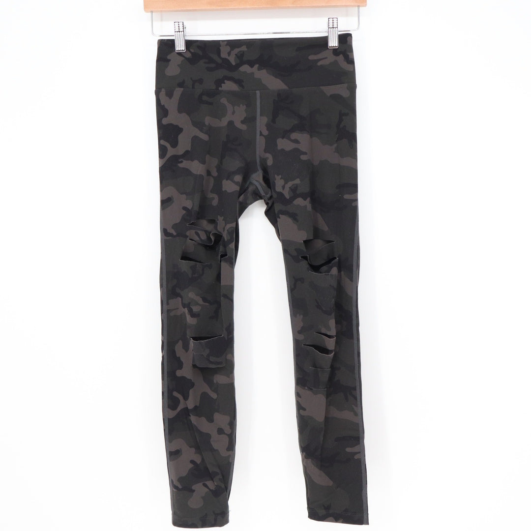 Zyia Active Leggings Womens S Distressed Camo Dark Green Laser Cut Excellent