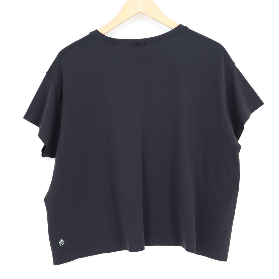 Athleta Cropped T-Shirt Women XL Black Nylon Short Sleeve Crew Neck Pullover